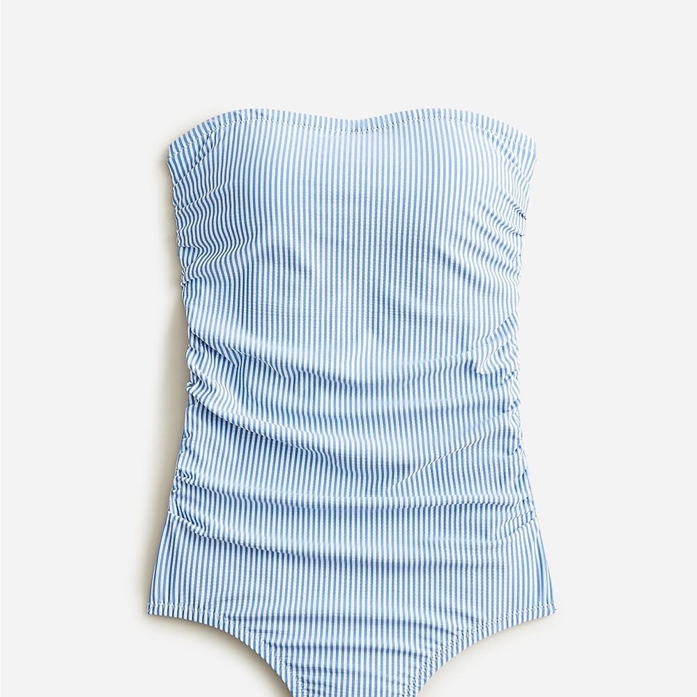 Like New J. Crew Seersucker Striped Ruched Bandeau Strapless One Piece